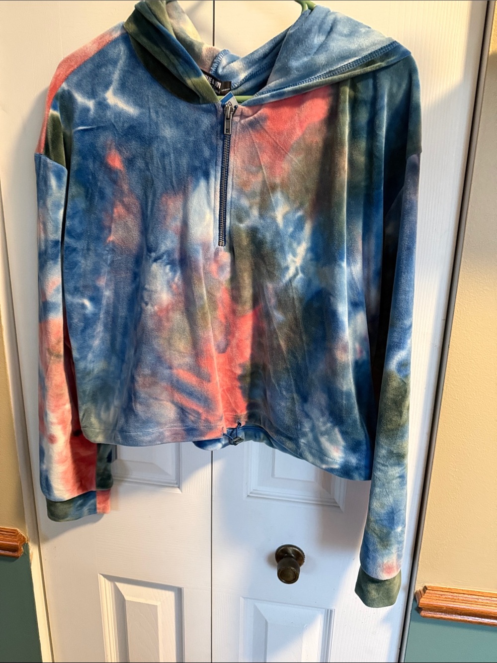 Tie-Dye Half-Zip Hoodie in Blue, Coral & Green - Unbranded